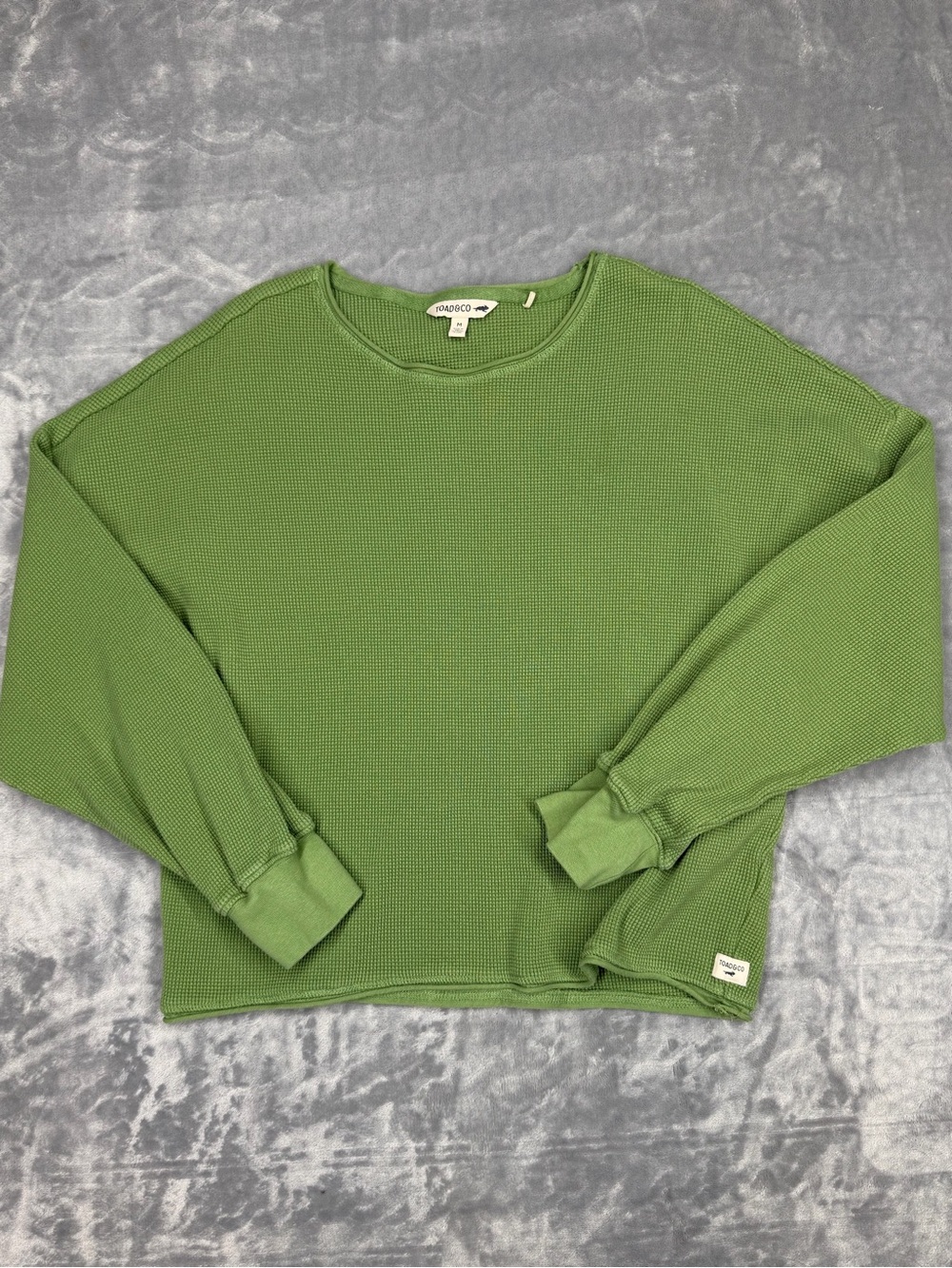 Toad&Co Lime Green 100% Organic Cotton Slightly Cropped Waffle Knit Sweater